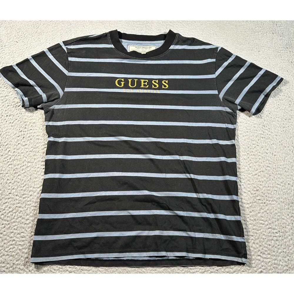 Guess‎ Shirt Men Small Los Angeles Striped Black Blue ASAP Witherspoon Logo